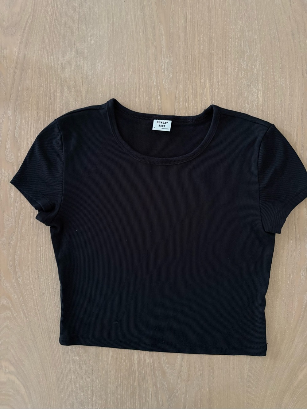 Sunday Best Black Ribbed Cropped Crew Tee - S